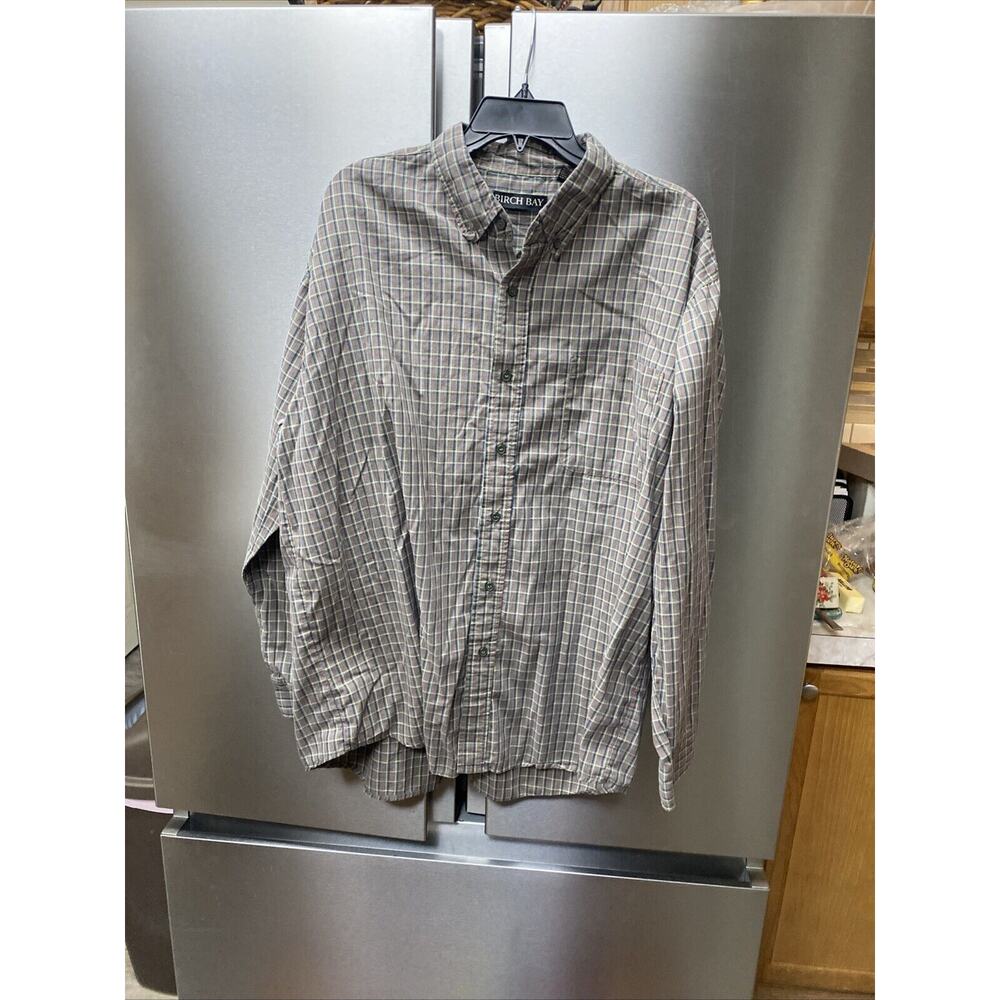 Birch Bay Men's Long Sleeve Grey Plaid Cotton Shirt Button Up Size XL Tall